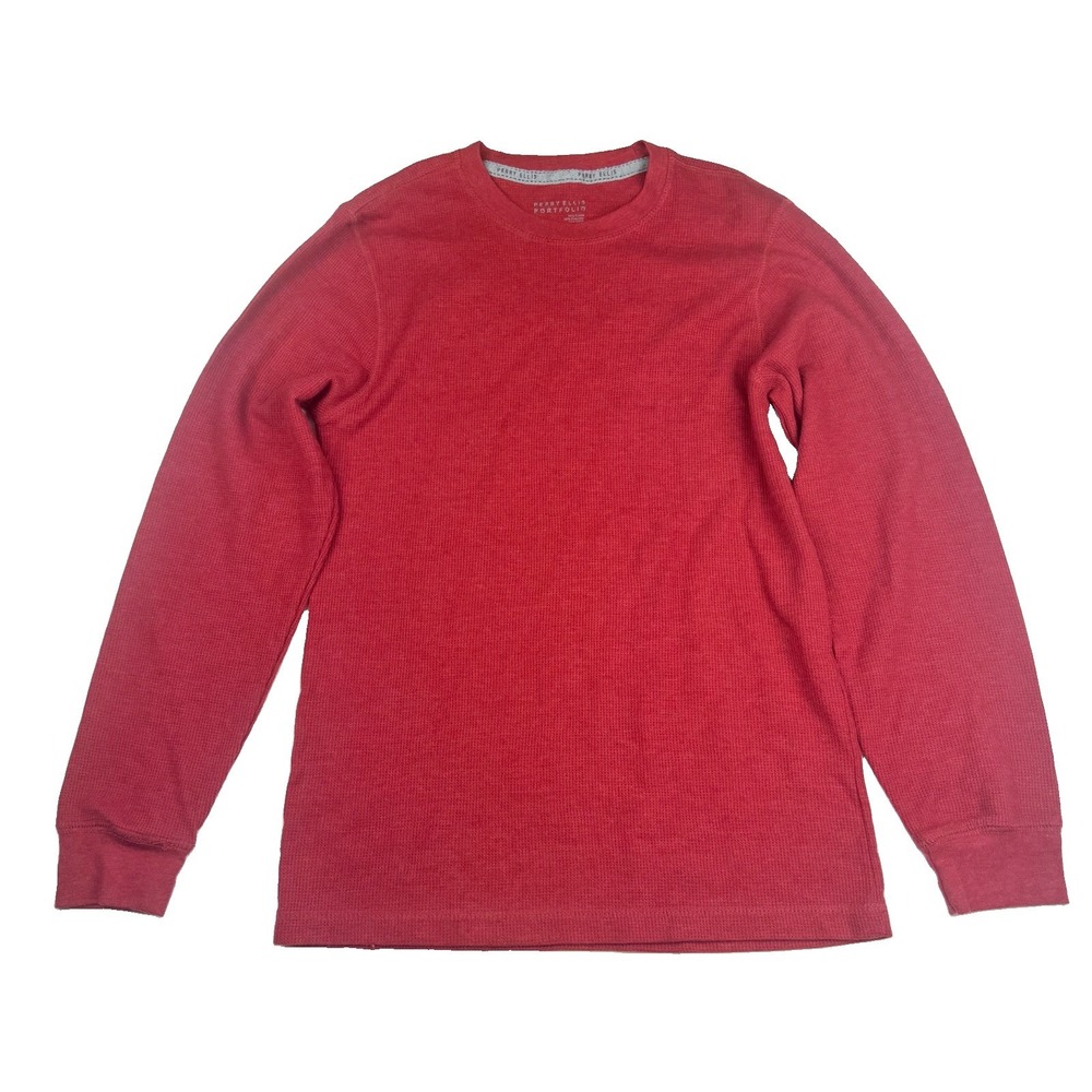 Perry Ellis Portfolio Thermal Shirt Mens S Red Waffle Knit Long Sleeve Crew